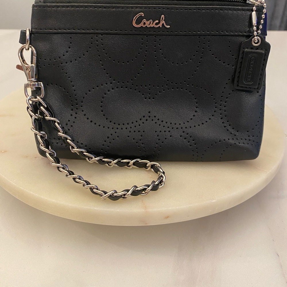 Coach Black Perforated Leather Wristlet EUC